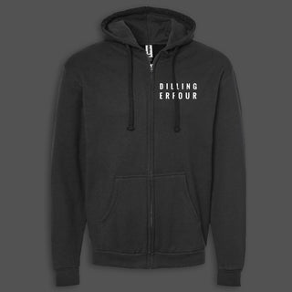 Black zip hoodie with 'DILLINGER FOUR' text the left chest.