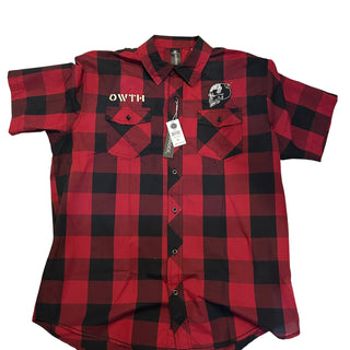 Off With Their Heads "Tiki" Plaid Short Sleeve Button Up