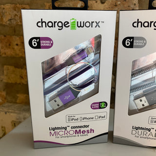 Chargeworx 6 FT Lightning Durabraid Cable (Silver, Pink, Purple, Blue)