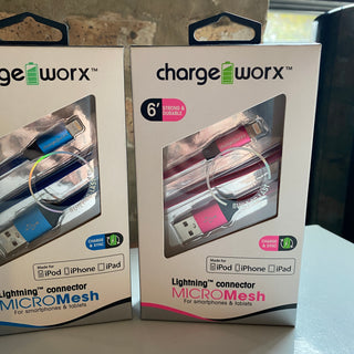 Chargeworx 6 FT Lightning Durabraid Cable (Silver, Pink, Purple, Blue)